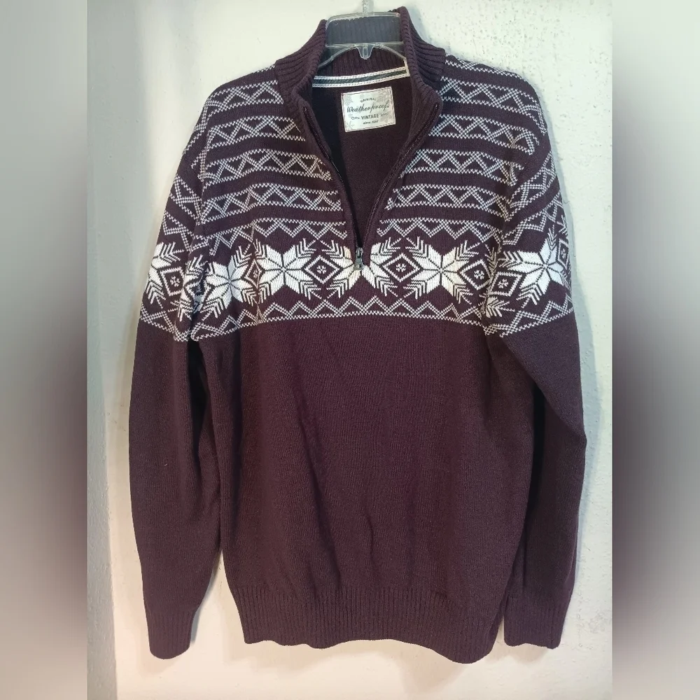 Weatherproof Men's Burgundy Snowflake Zip-Up Sweater